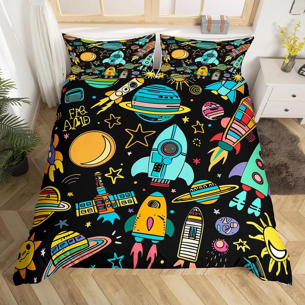 Star Space Series 3D Digital Printing Three-Piece Home Textile Duvet Set Kit