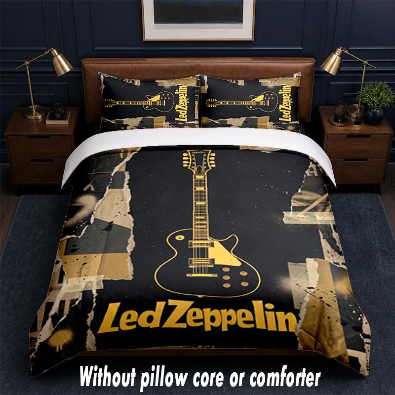Led Zeppelin Design Postel Povlečení 1 Povlak na přikrývku + 2 Povlaky na polštář Měkké Prodyšné Domácí Lůžkoviny
