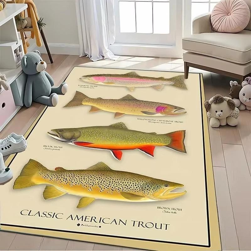1pc Brown Trout Pattern Carpet New Release! Anti-slip Sound Insulation, Rug for Living Room Bedroom, Office Areas, Durable Mat
