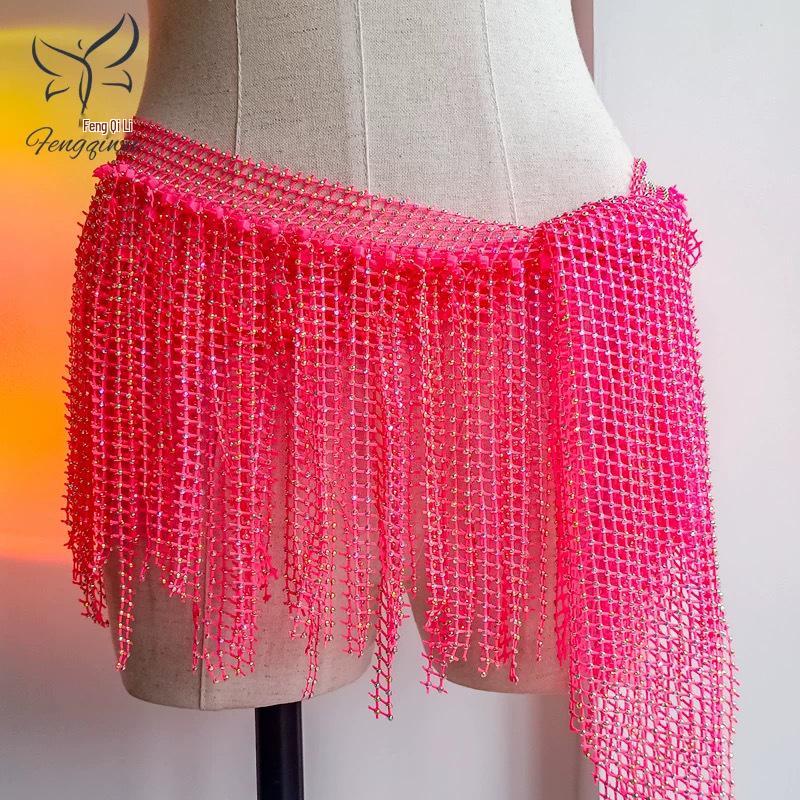 Zhao Hao Rhinestone Tassel Belly Dance Waist Chain Scarf – Multi-layered, Hot-fix Dancewear for Group Performances