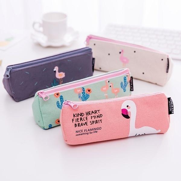 Federmäppchen mit Flamingos, Canvas, Schulbedarf, Schreibwaren, Geschenk, süße Bleistiftbox, Tasche