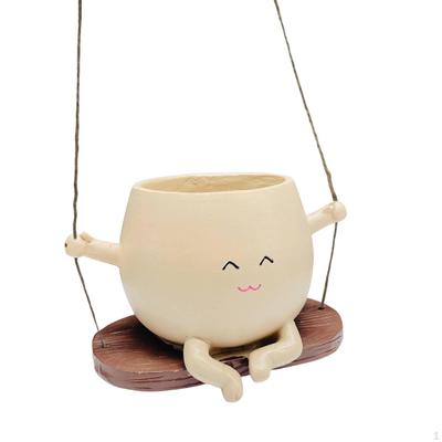 Hanging Flower Pot Plant Vase Decorative,Resin Planter,Smiling Face Sculpture for Garden