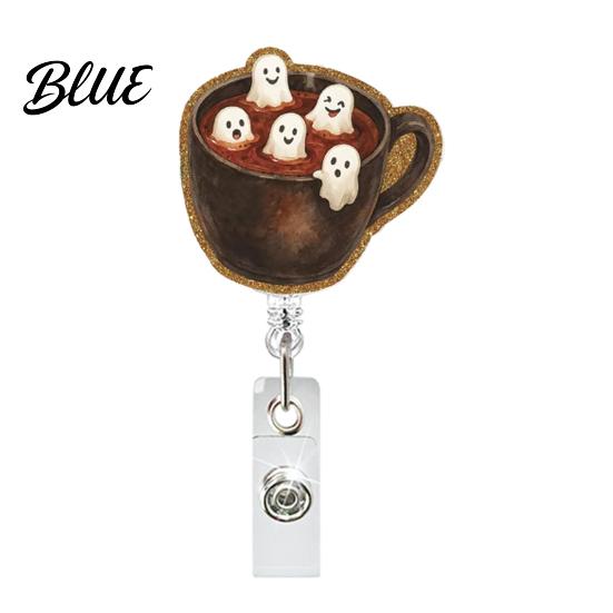 Witch ID Holder Retractable Badge Holder Halloween Glitter Acrylic Reel Cute Ghost Decorative Reel Pumpkin Card for Nurse Doctor Teacher Worker