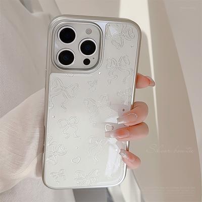 Gilded Apple 16promax Mobile Phone Case Iphone15 Pearl Bow 14 13 Electroplating Suitable for Huawei P70