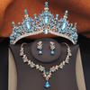 3 Pcs Princess Wedding Crown Jewelry Sets and Tiaras Green Pink Bride Necklace Earrings Set Girls Prom Birthday Accessory