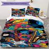 Conjunto de Roupa de Cama com Estampa de Guitarra Salpicada Preto e Branco, Conjunto de Capa de Edredom de Rock(1 capa de edredom + 2 fronhas, sem enchimento.)