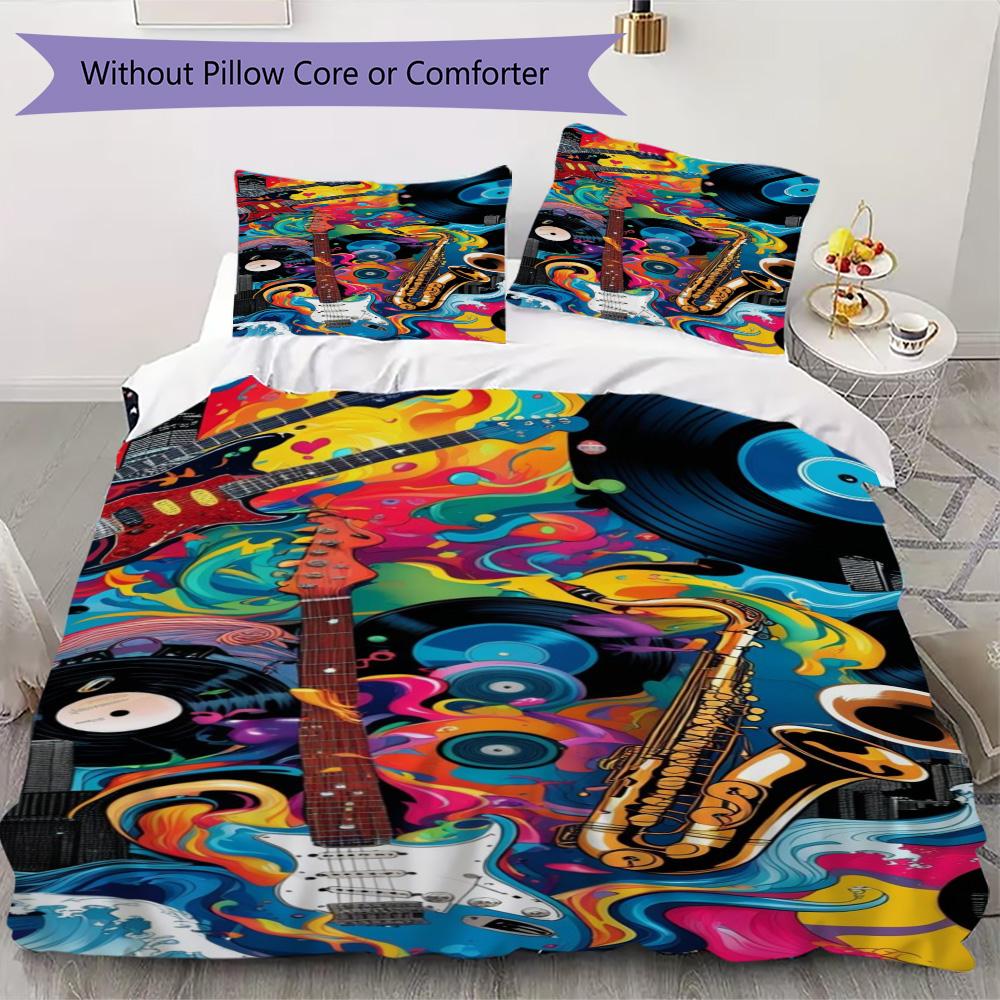 

Black & White Splatter Guitar Print Bedding Set, Rock Music Duvet Cover Set(1 * duvet cover + 2 * pillowcase, without core) 135x200cm