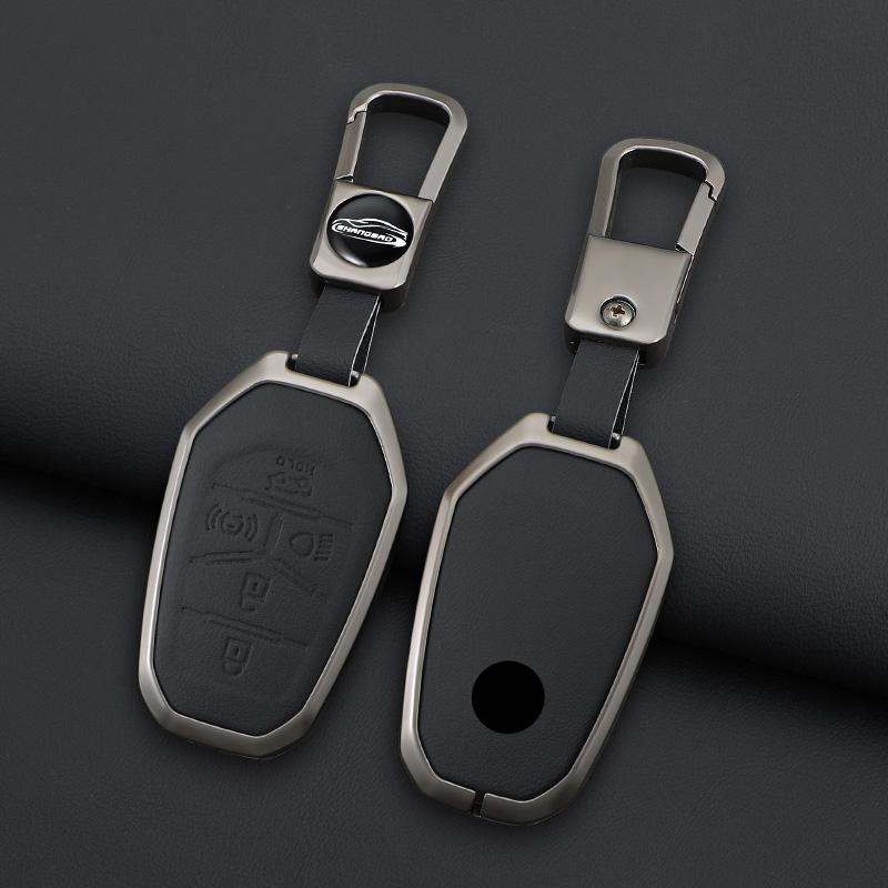 Zinc Alloy Leather Car Remote Key Case Cover Shell Fob For Ssang Yong  G4 Rexton Protective Keychain Styling Accessories