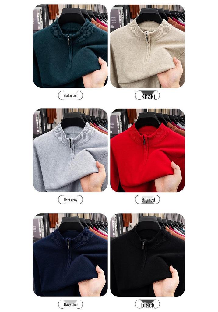Men's Solid Color Half-Zip Sweater - Autumn/Winter Versatile Knit Base Layer with Half-High Collar
