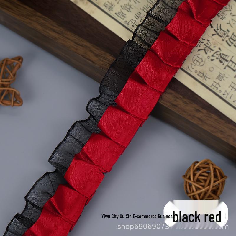 Doppellagiges 4 cm gefaltetes Polyester-Chiffon-Spitzenband mit Herzdesign