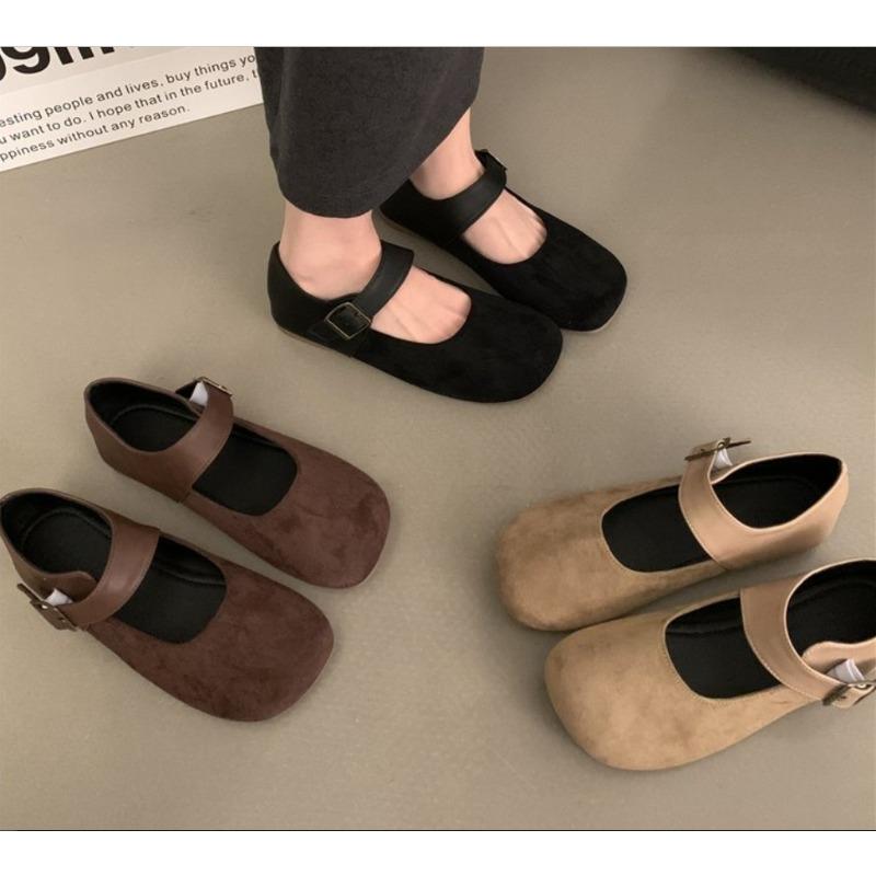 Fashion New Style Shallow Mouthed Flat Sole Single Shoe for Women Spring and Autumn Soft Sole Bean Shoes Round Toe Retro Mary Jane Shoes