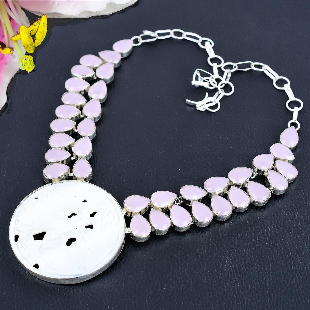 Moonstone, Chalcedony Gemstone 925 Sterling Silver Jewelry Necklace 18" KG-1844