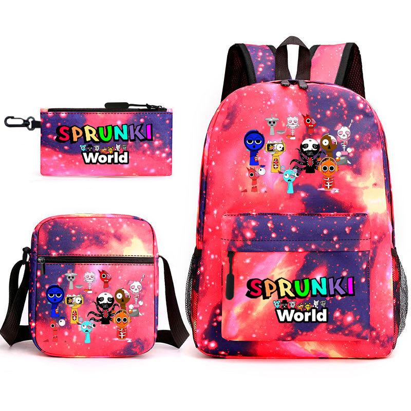 Rhythm Box Game Merchandise Elementary School Bag Sprunki Cartoon Starry Sky Backpack 3-piece Set D