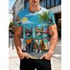 Summer Men's Cat 3D Printed Crew Neck T-Shirt Fashion Versatile