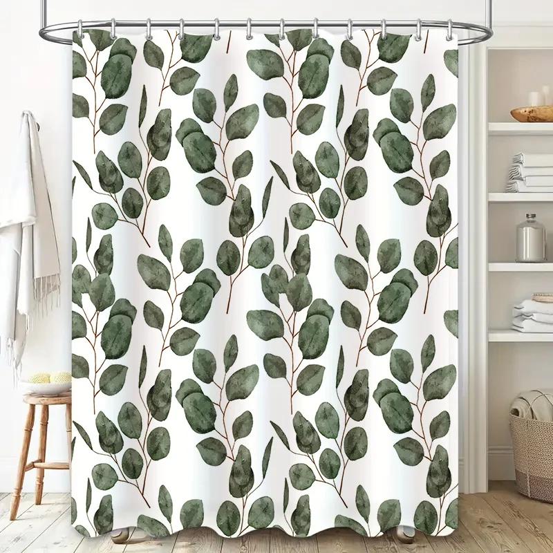 Greenery Shower Curtain Waterproof Decorative Bathroom Rug Mat 3D Printed Polyester Fabric Home Accessories SizeCustomizable (La