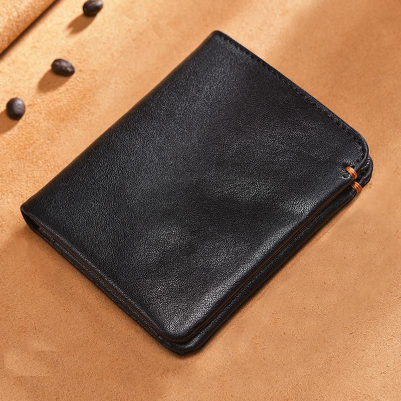 Top Layer Genuine Leather Wallet Mens Black Business Card Holder Luxury Moneybag