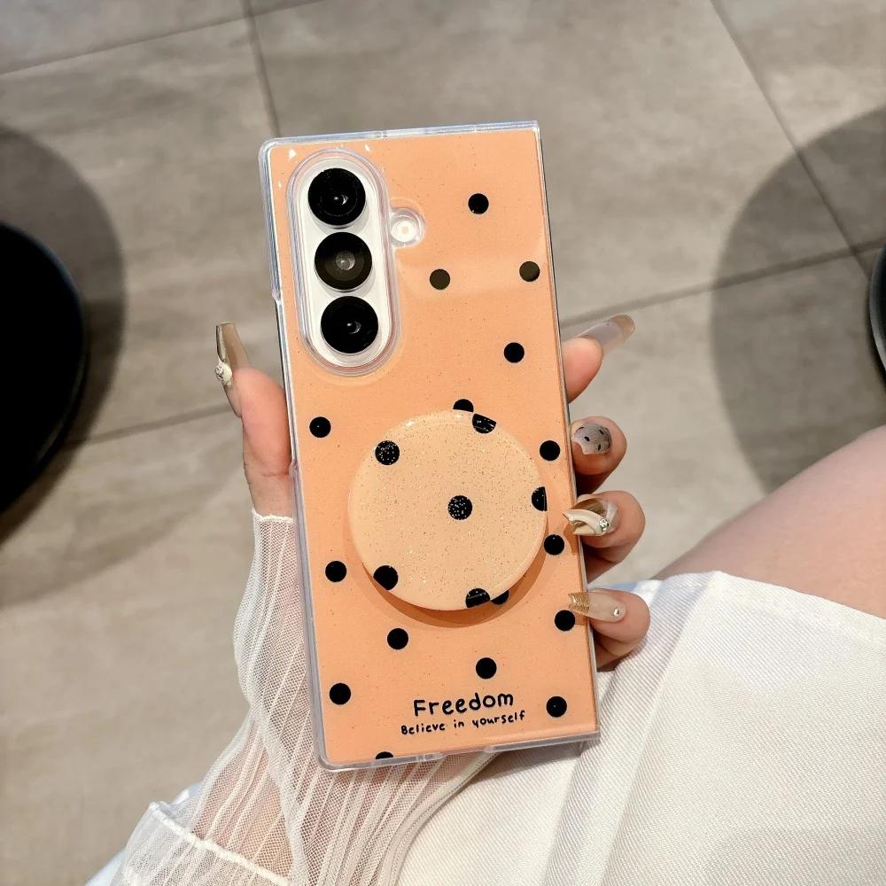 High-end Mode Svart Prickig Epoxi Telefonfodral för Samsung Galaxy Z Fold 7 6 5 4 Vikbart Ställ Fäste Stötsäkert Mjukt Skal