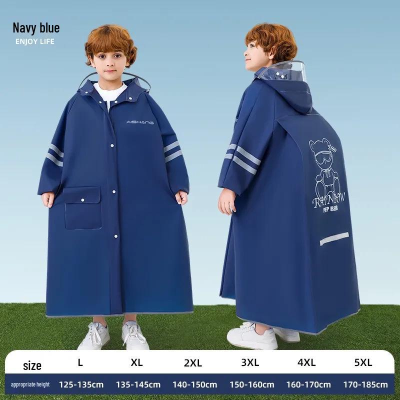 Kids' Long Raincoat with Backpack Compartment - Stormproof Poncho for School, Boys & Girls Plus Size