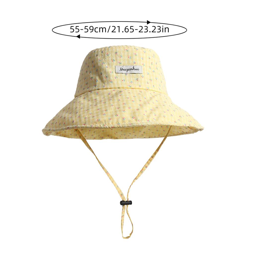 Women Sweet Floral Print Fisherman Hat Spring Summer Large Brim Lace-up Sunshade Bucket Hat for Women Girls Travel Beach Caps