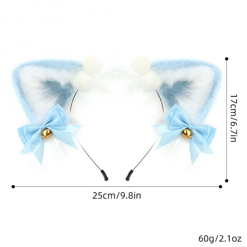 Cute Cat Ear Headband Lolita Fashion - Fluffy Plush Hair Accessory With Bow One Size Handmade