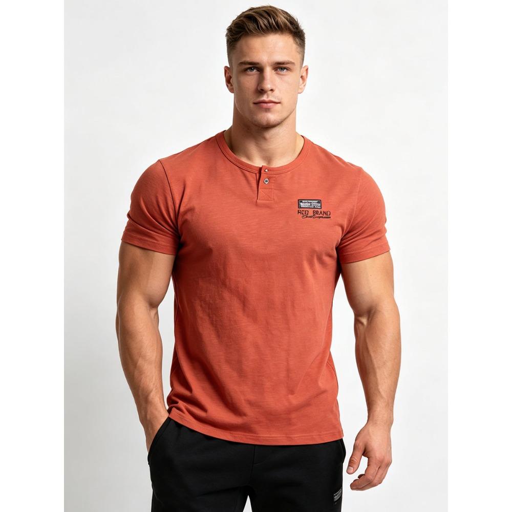 Men's Plus Size Henley T-Shirt (Up to 6XL) - 95% Cotton Short Sleeve Crew Neck Tee with Chest Logo - Big and Tall Casual Summer Top