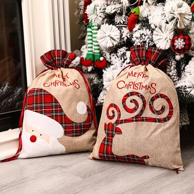 Saco Grande de Presente de Natal Cordão Linho de Luxo Saco de Embalagem Elfo Feliz Natal Acessórios Decorações de Natal Mercadorias