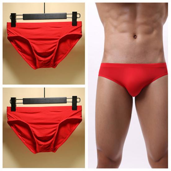 U Convex Solid Color Breathable Man Briefs Ice Silk Low-Waist Male Underwear for Inside Wear