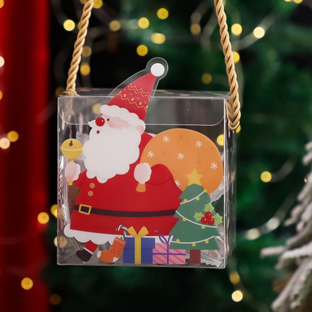 5Pcs Santa Claus Gifts Wrap Handbag Cartoon Christmas Tote Bags Xmas Decoration Clear PVC Bag  Candy