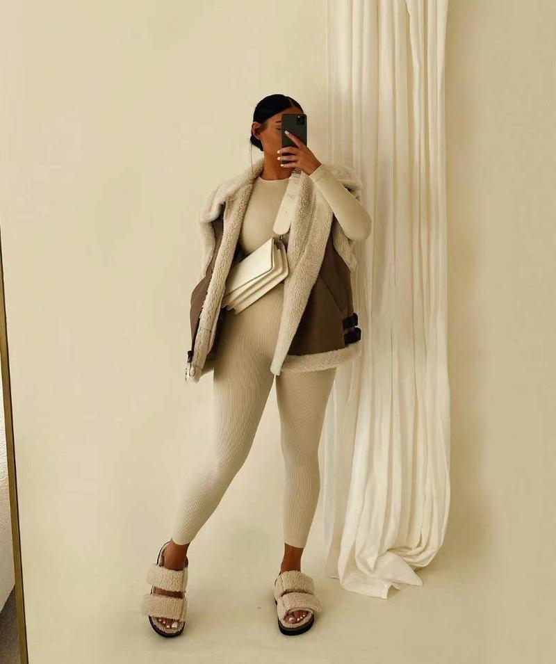 Damska nowa moda gruba ciepła kamizelka z imitacji skóry owczej wełny Vintage kieszenie bez rękawów damska kamizelka eleganckie topy