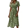 Women Midi Dress Short Sleeve V Neck Summer Casual A Line Waist Defined Floral Print Soft Lightweight Graphic Dress