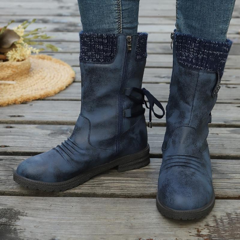 Damenstiefel in Übergröße, Neue Winterstiefel für , Modische Stiefel mit dickem Absatz und mittellangem Schaft aus Wolle