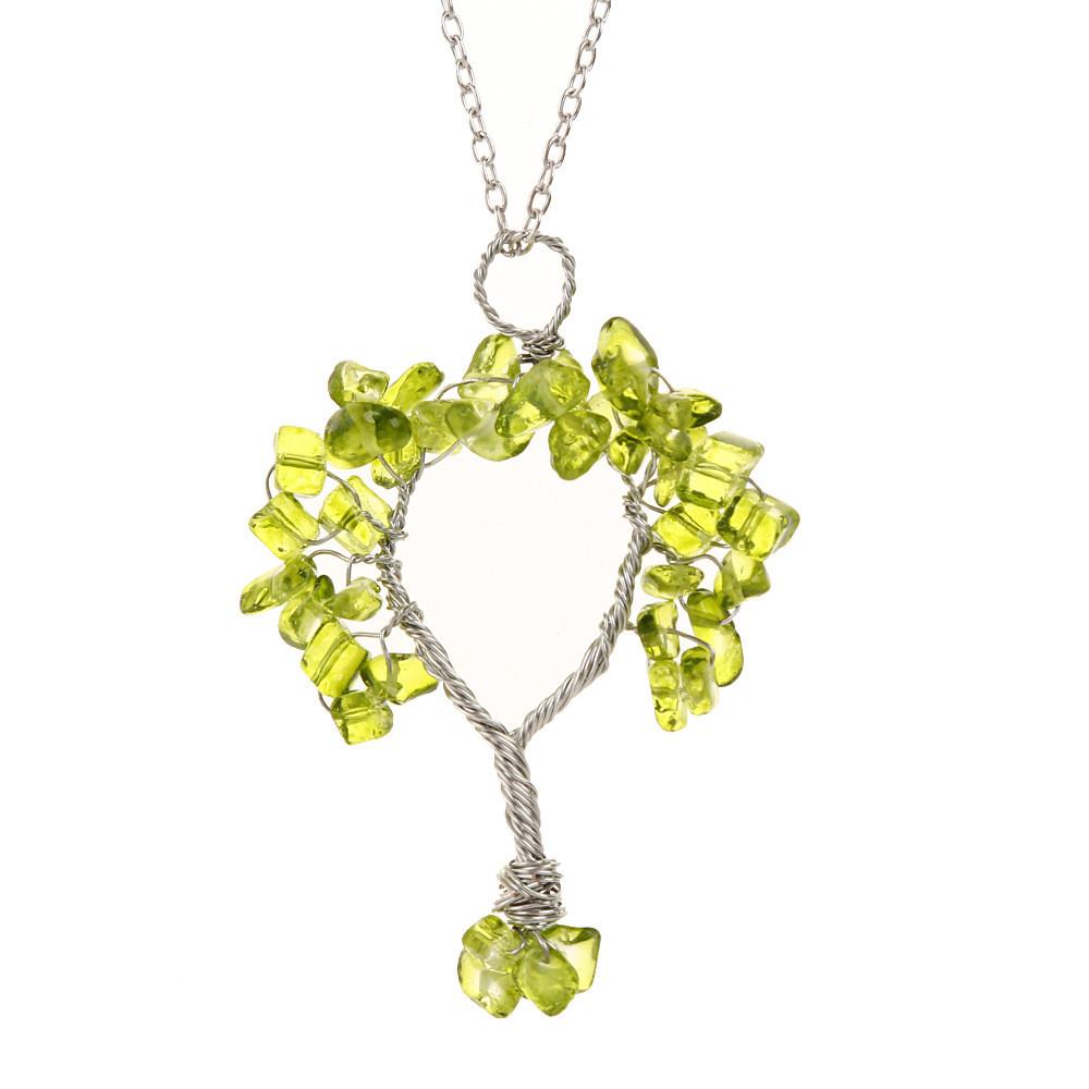Tree Shape Design Pendant Necklace With Copper Wire Wrap For Women