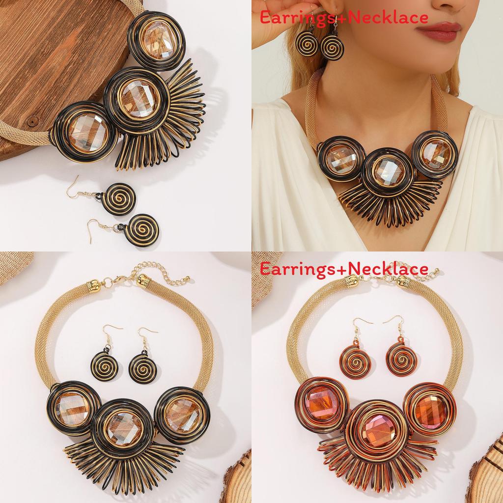 Trendy Geometric Jewelry Set With Crystal Accents And Electroplated Finish For Casual Wear