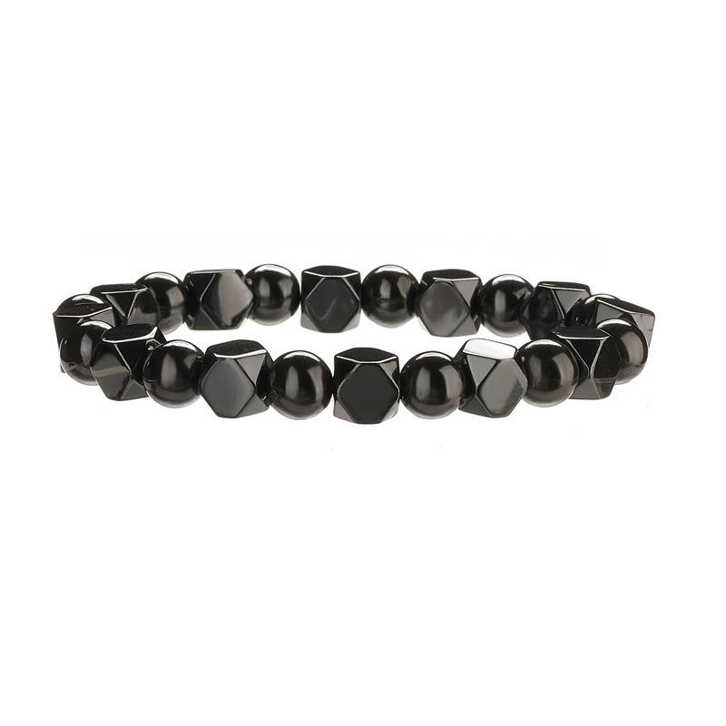 Black Stone Magnetic Beaded Stretch Bracelet - Customizable Health Jewelry
