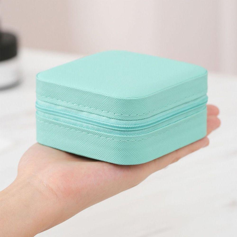 Portable Design Portable Jewelry Box Button Leather Leather Storage Box Earrings Storage