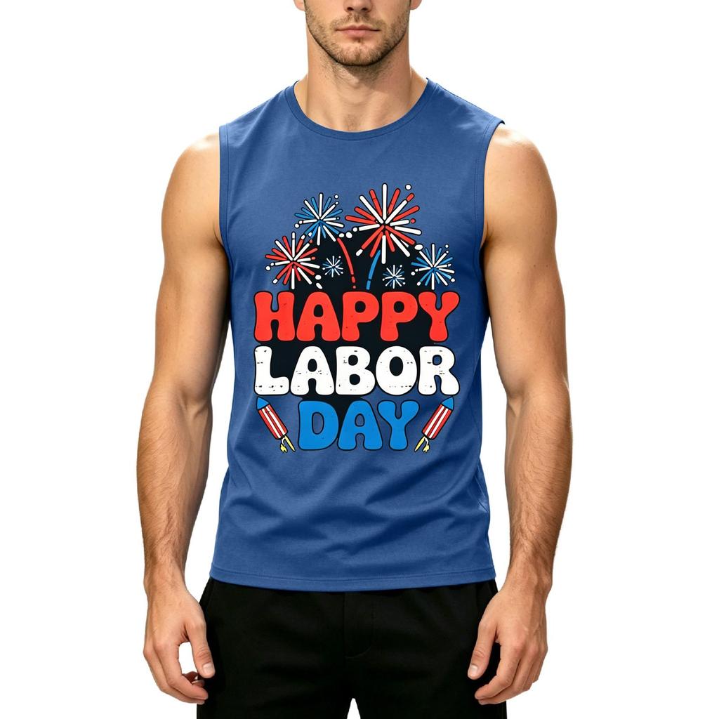 Men's Sleeveless Casual Tank Top Labor Day Graphic Print Summer Muscle Shirt Lightweight Comfortable Fit