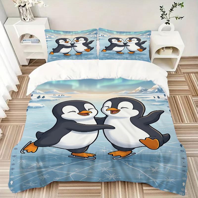 Penguins Ice Adventure Print 3Pcs Bedding Setduvet Cover With 2 Bedropillowcase Home Birthday Gift