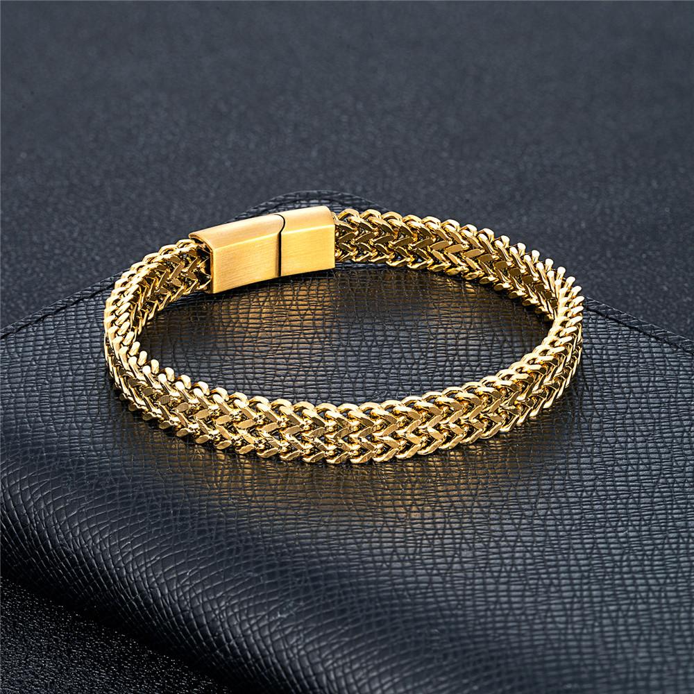 8MM 18K Vergoldete Coole Doppelte Panzerketten Armbänder für Männer Edelstahl Punk Quadratischer Magnetverschluss Männliche Pulseira