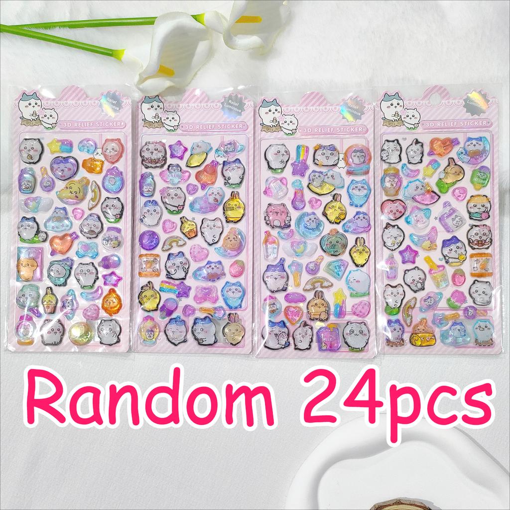 4 Pcs 3D Crystal Glow Stickers - Mix Sanrio Capybara Kuromi Decals Ideal for DIY Handbook Journal & Decor Gifts