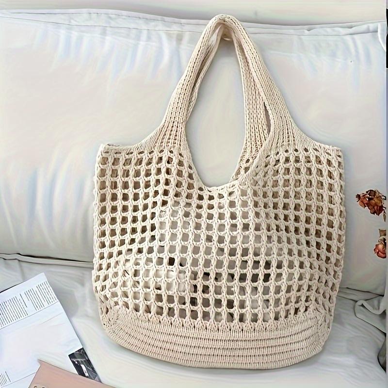 

Y2K-Inspired Large Capacity Woven Tote Bag - Chic Hollow-Out Shoulder Bag, Ultra-Light & Breathable - Perfect for Summer Travel and Beach Adventures