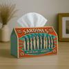 2D Flat 1pc Retro Artistic Vintage Tissue Holder- Sardine Can& Teal Orange Design, Sturdy Fabric Suitable for Kitchen, Living Room, Bedroom, Vehicle F