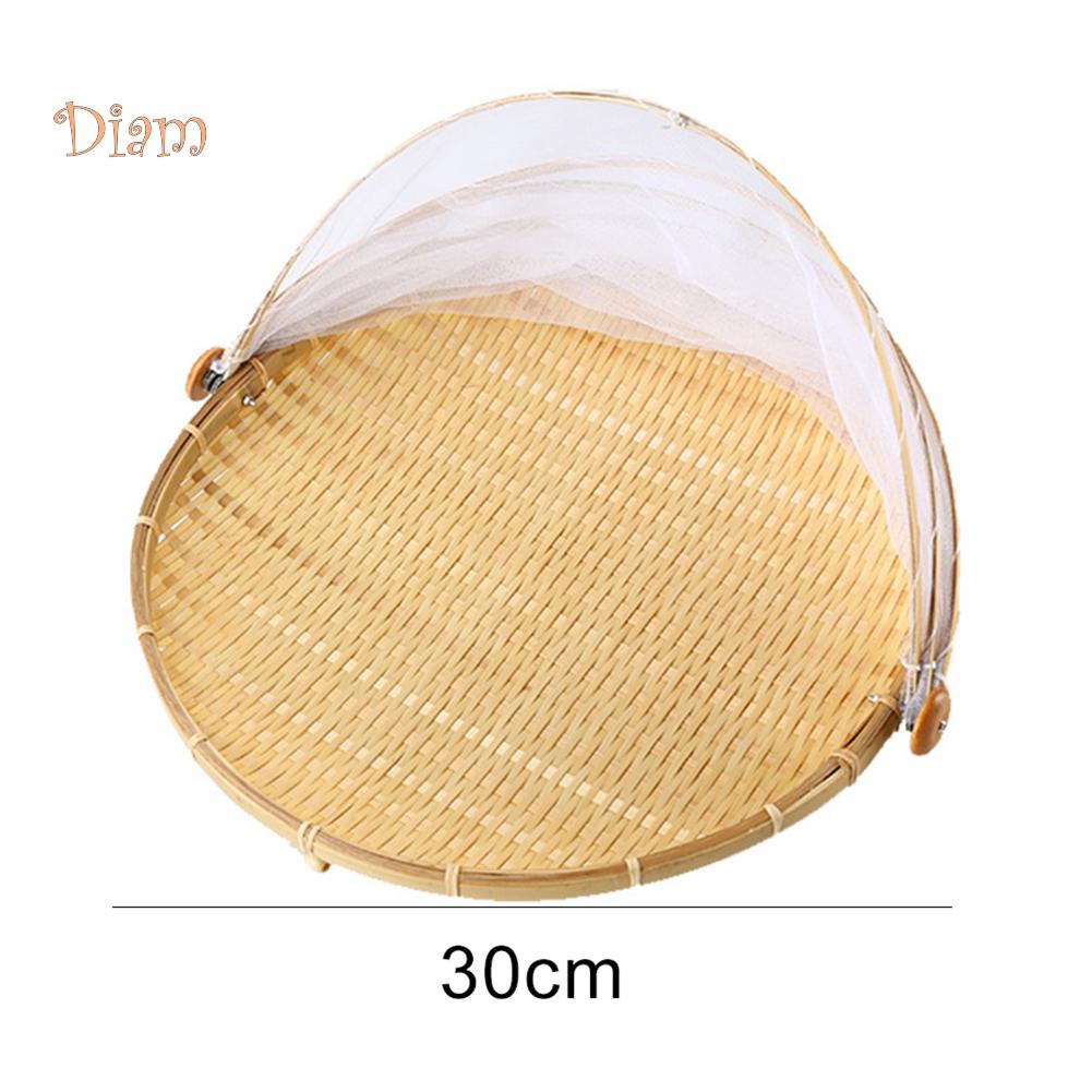CO&LO Bamboo Picnic Food Serving Basket Anti Flies Insect Net Cover Bread Fruit Tray