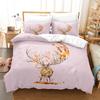 Elk Duvet Cover Set 3D Print Cartoon Elk Colourful Background Flowers Leaves King Size for Kids Boys Girl Polyester Bedding Set