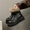 Niche design sense round head winter small short boots heightened thin boots thick bottom year hair thin