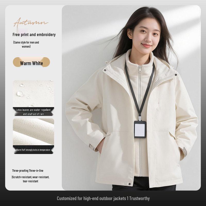 Three-in-One Expedition Jacket: Custom Winter Workwear with Logo Printing, Team Cotton Jacket, Plus Velvet Thickened.