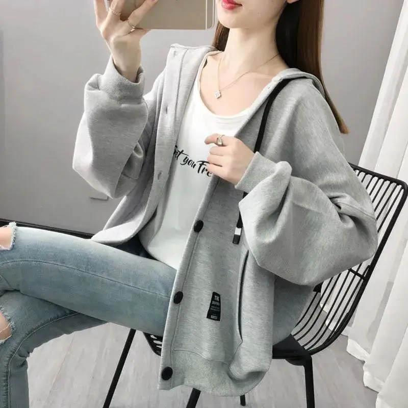 Hooded Sweatshirt Jacket Women Cotton Winter Casual Loose Versatile Hooded Cardigan Coat Tops