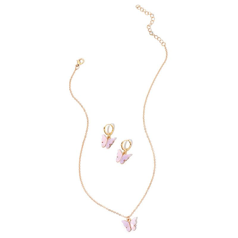 Style fashion butterfly pendant Mori earrings collarbone chain, super fairy temperament earrings necklace set wish