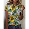 Ink Painting Floral T-Shirts Flower 3D Print Women Summer Short Sleeve Round Neck T Shirt Tees Harajuku Y2K Tops Female Clothing