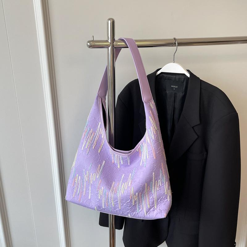 

Casual large-capacity nylon cloth bag women s 2024 new commuter shoulder bag lightweight shoulder tote bag underarm bag фіолетовий