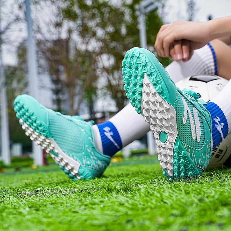 Kid's Football Shoes Are Lightweight Easy To Put On And Take Off with Rotating Buttons Rubber Soft Sole Breathable Mesh. They Are Also Training Shoes